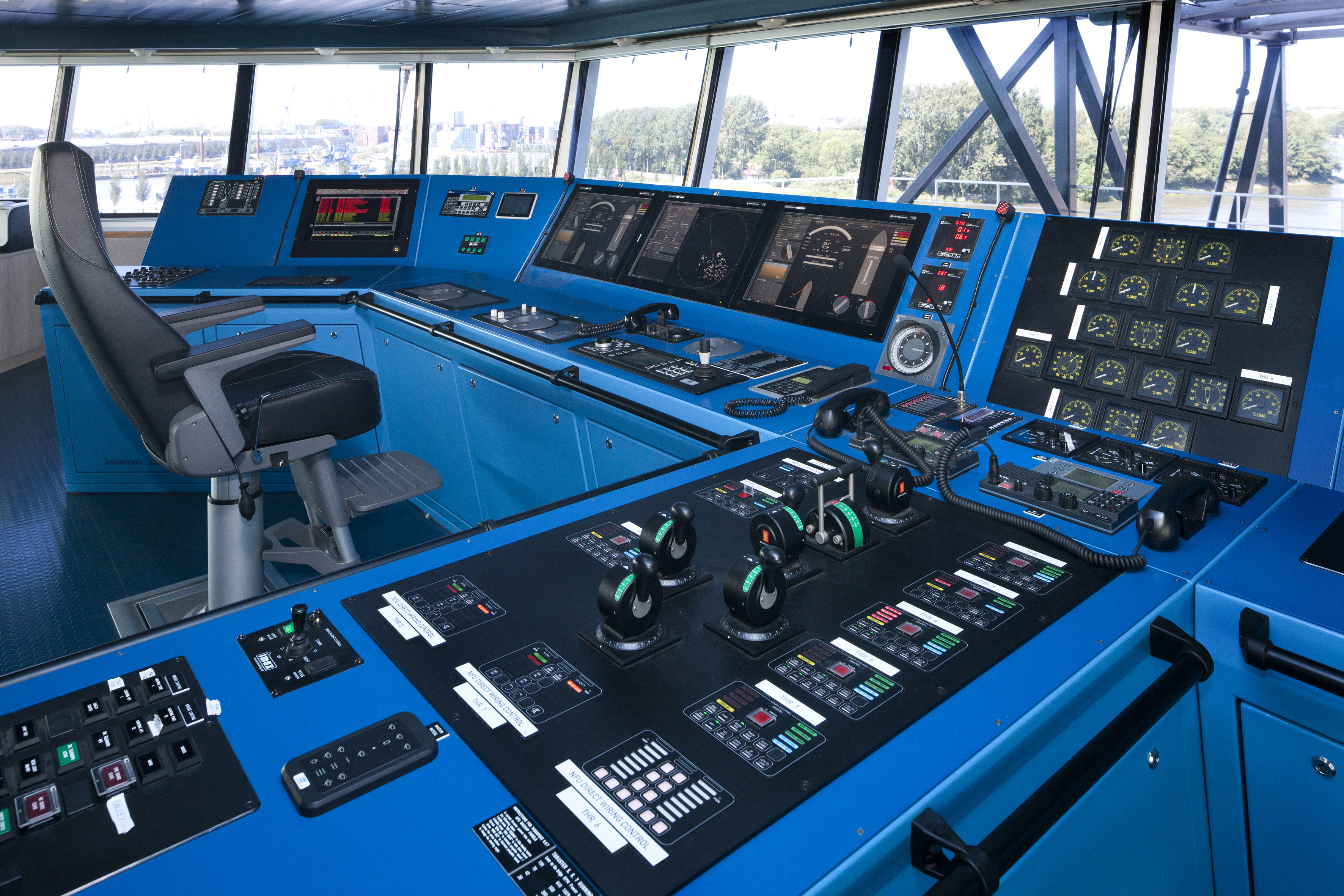 view on the console in the bridge of a vessel